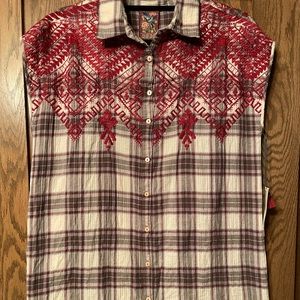 Johnny Was sleeveless flannel button down top